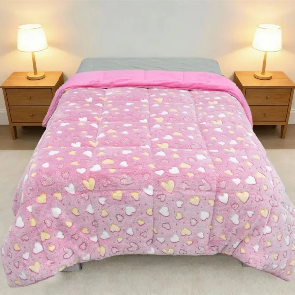 Προϊόν Κουβερτοπάπλωμα φωσφορίζον Hearts 175x225 Pink 100% Polyester Εικόνα