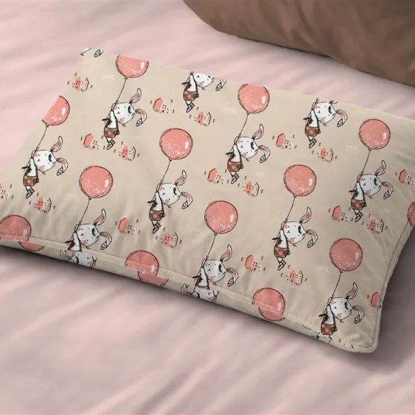 Μαξιλαροθήκη Εμπριμέ kids Floating Bunny 714 50X70 Beige-Salmon 100% Cotton