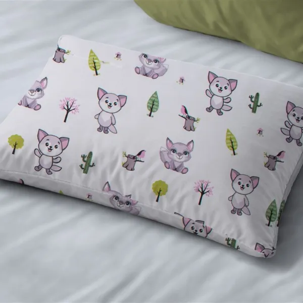 Μαξιλαροθήκη Εμπριμέ kids Baby Foxes 594 50X70 White-Pastel Lilac 100% Cotton