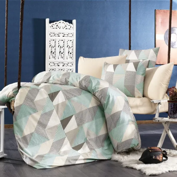 ΣΕΝΤΟΝΙΑ ΕΜΠΡΙΜΕ ΣΕΤ 4 τεμ Geometrical 330 220Χ240 Green-Beige Flannel cotton 100%