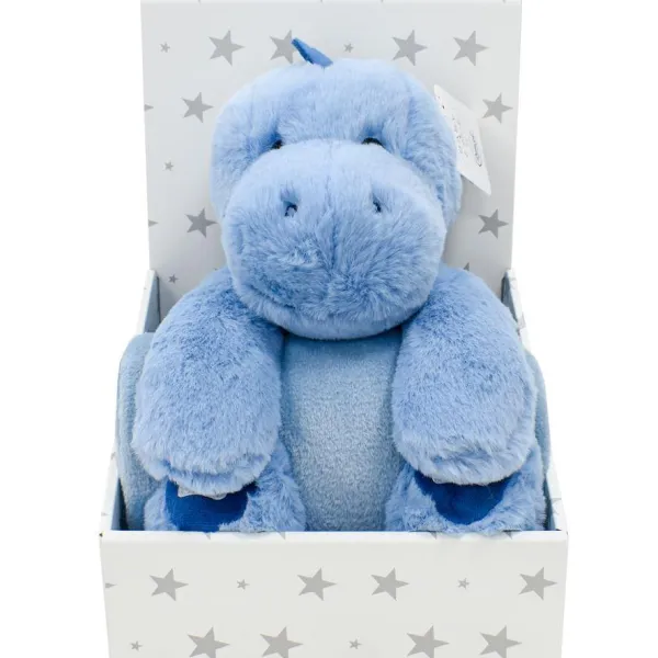 Λούτρινο Ζωάκι Σετ 2 Τεμ. bebe Dinosaur 01 Ύψος 25 cm & Κουβέρτα Coral Fleece 75X90 cm Blue 100% Polyester
