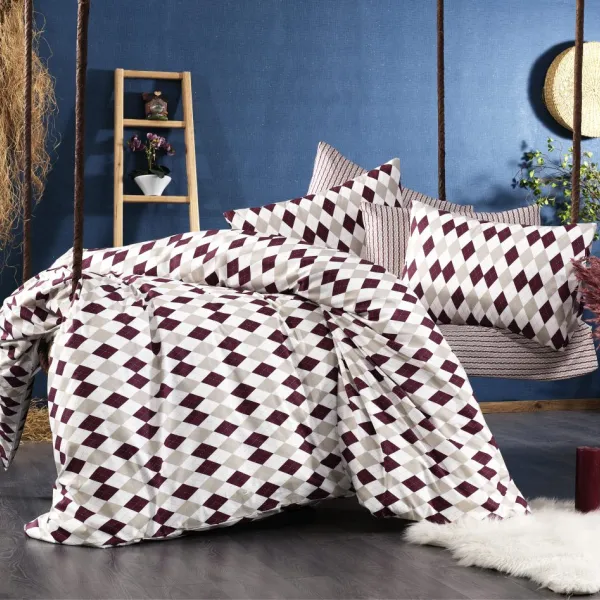 ΣΕΝΤΟΝΙΑ ΕΜΠΡΙΜΕ ΣΕΤ 4 τεμ  Diamond 326 220Χ240 Burgundy Flannel cotton 100%