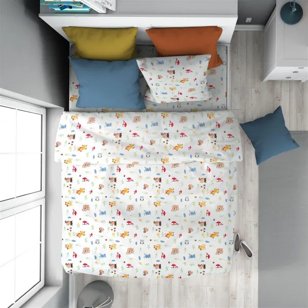 Παπλωματοθήκη Εμπριμέ kids Forest Animals 070 160X240 White-Sky Blue 100% Cotton Flannel