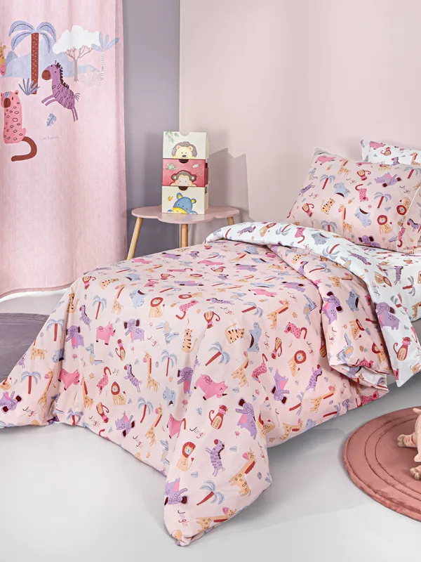 Προϊόν Σετ 3τμχ Παιδικά Σεντόνια Jungle Pink με Λάστιχο Εικόνα