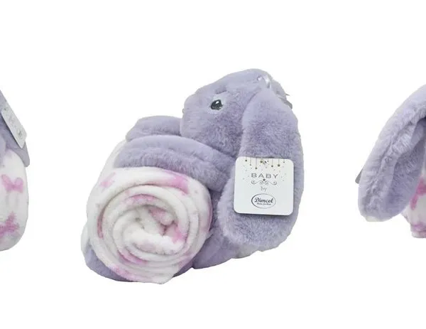 Λούτρινο Ζωάκι Σετ 2 Τεμ. bebe Rabbit 17 Ύψος 30 cm & Εμπριμέ Κουβέρτα Coral Fleece 75x90 cm Lilac 100% Polyester