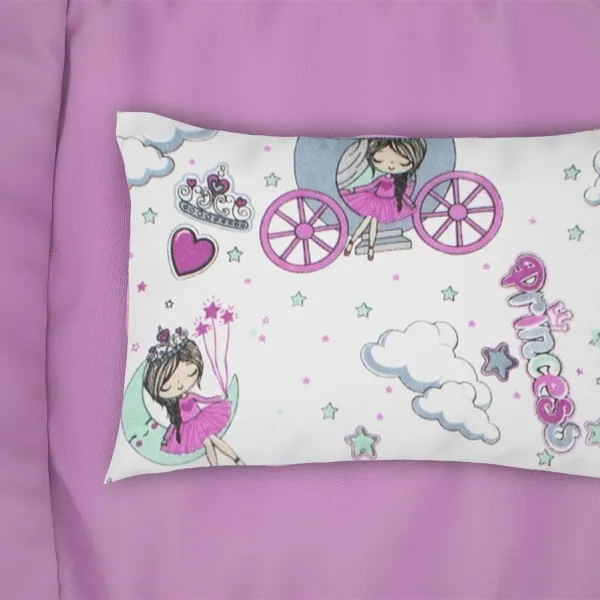 Μαξιλαροθήκη Εμπριμέ kids Princess 389 50X70 White-Lila 70/30 Cott/Pol