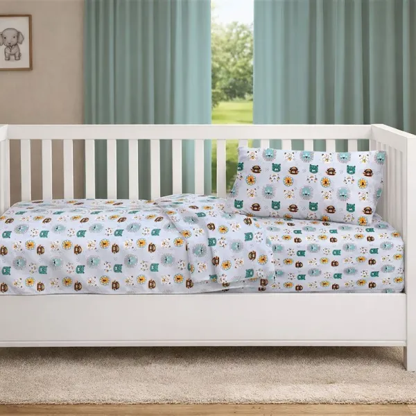 Παπλωματοθήκη Εμπριμέ bebe Big Cats 28 120X160 Light Aqua 100% Cotton
