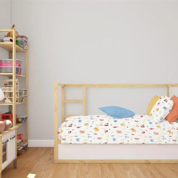Σεντόνια Εμπριμέ Σετ 3 τεμ bebe Forest Animals 070 120X160 White-Sky Blue 100% Cotton Flannel