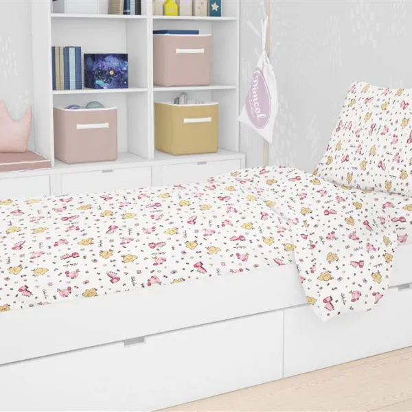 Παπλωματοθήκη Εμπριμέ kids Elephant 072 160X240 White-Pink 100% Cotton Flannel