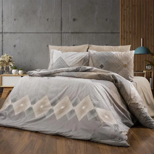 Σεντόνια Εμπριμέ Σετ 4 τεμ Καλλιρόη 603 240X270 Grey-Mocha 70/30 Cott/Pol