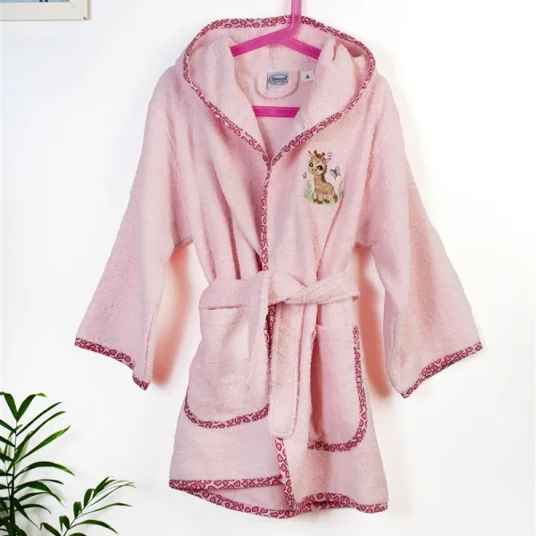 Μπουρνούζι Με Κέντημα kids Giraffe 171 Size: 04 Pink 100% Cotton