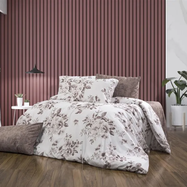 Σεντόνια Εμπριμέ Σετ 4 τεμ Βερονίκη 488 240X270 White-Mocha 70/30 Cott/Pol