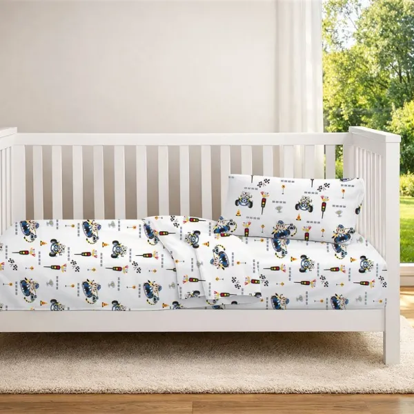 Παπλωματοθήκη Εμπριμέ bebe Animal Grand Prix 589 120X160 White-Blue 100% Cotton