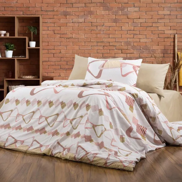 Σεντόνια Εμπριμέ Σετ 3 τεμ Δαρεία 490 160X240 White-Beige 70/30 Cott/Pol