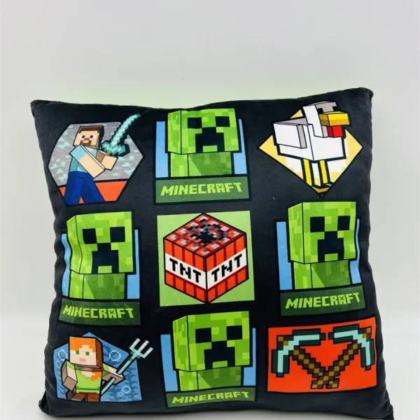 Βελούδινο Μαξιλάρι Mojang Minecraft 607 38X38 Light Green-Black 100% Velboa