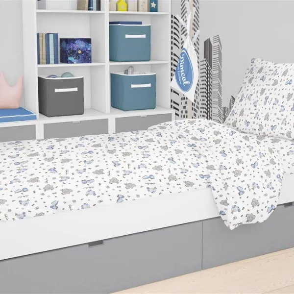 Παπλωματοθήκη Εμπριμέ kids Elephant 074 160X240 White-Sky Blue 100% Cotton Flannel