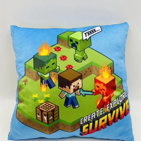 Προϊόν Βελούδινο Μαξιλάρι Mojang Minecraft 606 38X38 Light Green-Sky Blue 100% Velboa Εικόνα