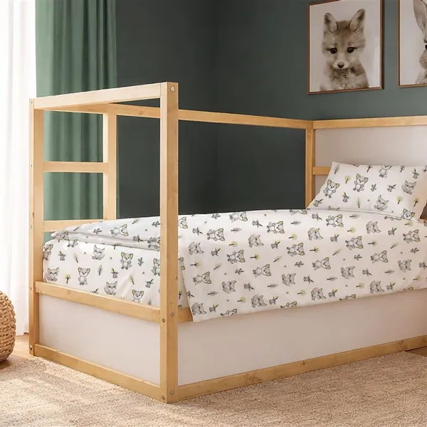 Παπλωματοθήκη Εμπριμέ kids Baby Foxes 595 160X240 White-Grey 100% Cotton
