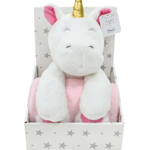 Λούτρινο Ζωάκι Σετ 2 Τεμ. bebe Unicorn 02 Ύψος 25 cm & Κουβέρτα Coral Fleece 75X90 cm White-Pink 100% Polyester