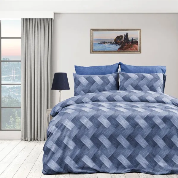 Σεντόνια Εμπριμέ Σετ 4 τεμ Αλκμήνη 454 220X240 Blue 70/30 Cott/Pol