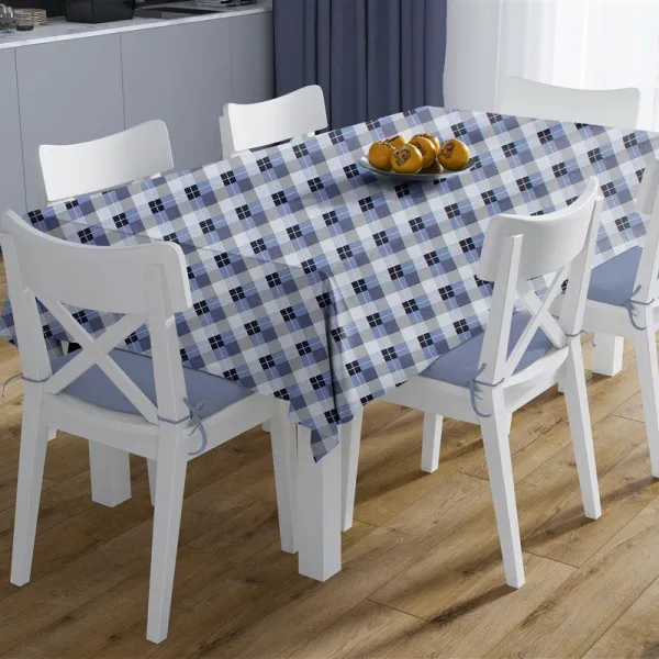Τραπεζομάντηλο Αλέκιαστο Checkered 468 180X300 Blue 70/30 Cott/Pol
