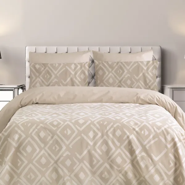ΣΕΤ ΣΕΝΤ. MONA ROMVOS1 BEIGE 170x270cm 105x200+30cm 50x70cm 144ΤC  ΛΑΣΤ. 100% COTTON
