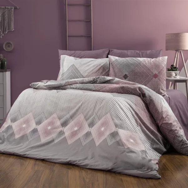 Σεντόνια Εμπριμέ Σετ 3 τεμ Καλλιρόη 606 160X240 Grey-Burgundy 70/30 Cott/Pol