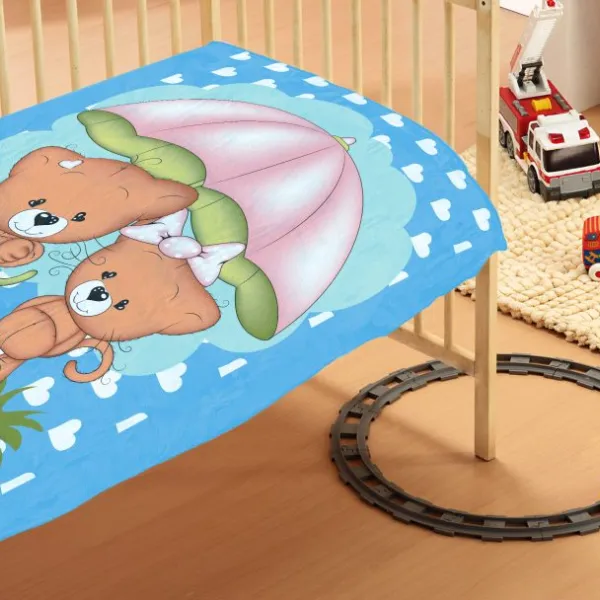 ΚΟΥΒΕΡΤΑ bebe Rainy Bears 05 110X140 Sky blue Βελουτέ polyester