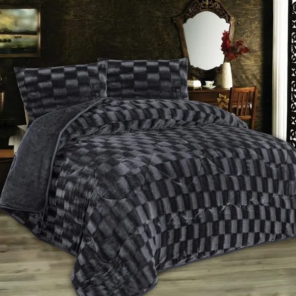 Κουβερτοπάπλωμα με εφέ Fleece 750 gsm 1940 Grey-Black 220Χ240 100% Polyester