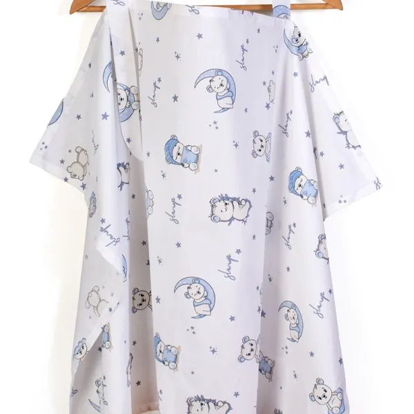 Ποδιά Θηλασμού bebe Bear's Nest 03 105x70 White-Sky Blue 100% Cotton