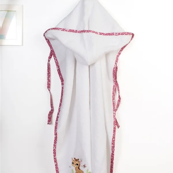 Κάπα Με Κέντημα bebe Giraffe 172 75X85 White-Pink 100% Cotton