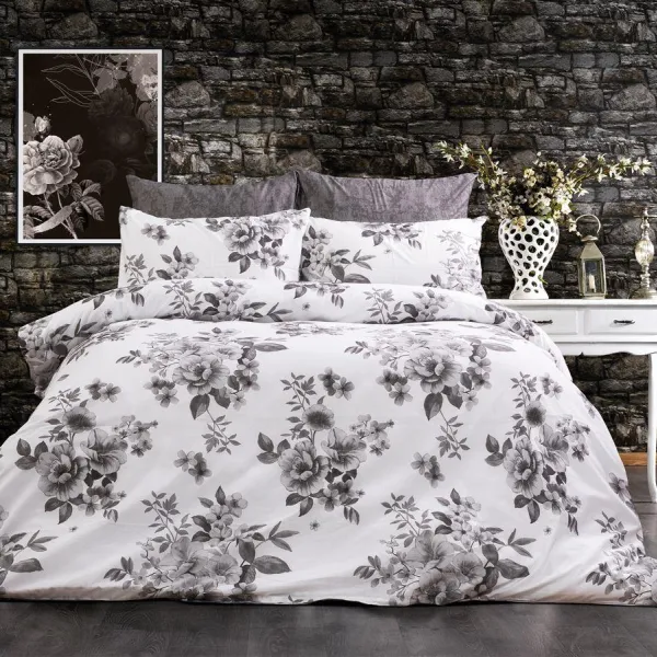 Σεντόνια Εμπριμέ Σετ 3 τεμ Βερονίκη 487 160X240 White-Grey 70/30 Cott/Pol