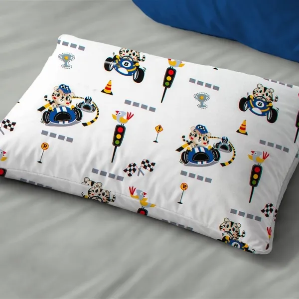 Μαξιλαροθήκη Εμπριμέ bebe Animal Grand Prix 589 35X45 White-Blue 100% Cotton