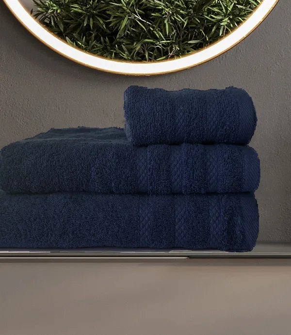 ΣΕΤ ΠΕΤΣΕΤΕΣ  DIOS4 NAVY 3ΤΕΜ 30x50cm 50x100cm 70x140cm 100% COTTON 450gsm