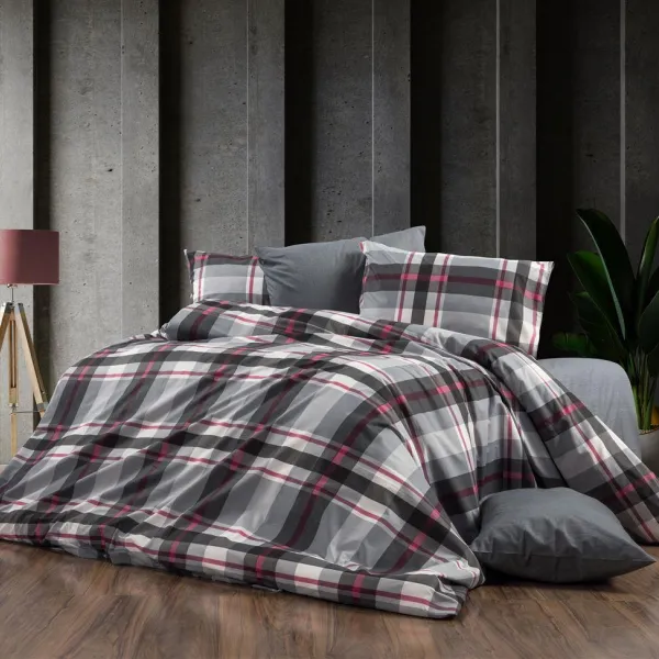 Παπλωματοθήκη Εμπριμέ Εκάβη 424 220X240 Grey-Bordeaux 70/30 Cott/Pol