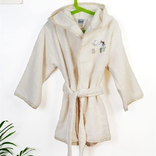 Μπουρνούζι Με Κέντημα kids Stork 194 Size: 04 Ecru-Yellow 100% Cotton