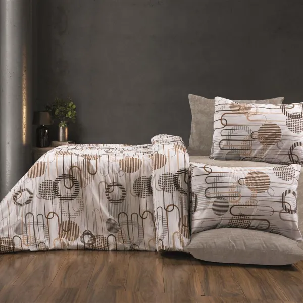 Σεντόνια Εμπριμέ Σετ 4 τεμ Διώνη 600 220X240 White-Mocha 70/30 Cott/Pol