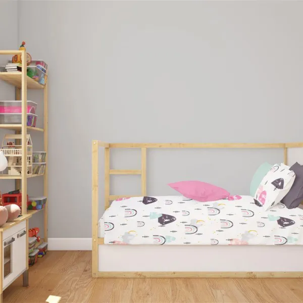 Κατωσέντονο Με Λάστιχο bebe Rainbow 575 0,70X1,40X0,15 White-Pink 100% Cotton
