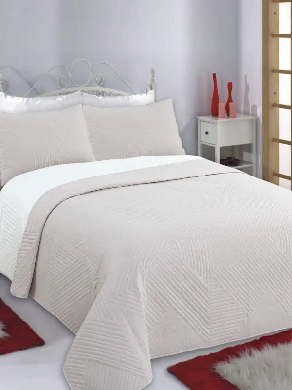 Προϊόν ΚΟΥΒΕΡΛΙ σετ (240cm x 260cm + 2 x 50cm x 70cm) LINES μπέζ/ivory Εικόνα