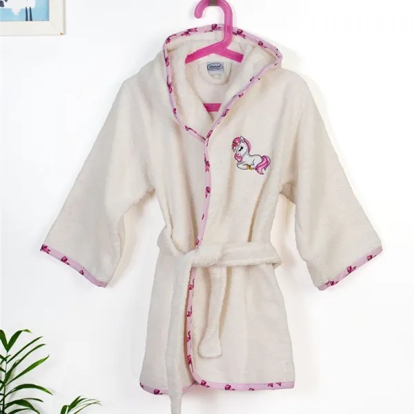 Μπουρνούζι Με Κέντημα kids Unicorn 189 Size: 04 Ecru-Pink 100% Cotton