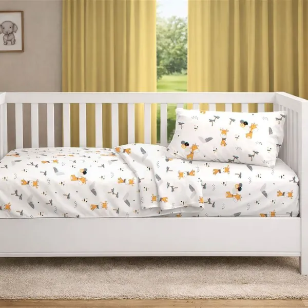 Κατωσέντονο Με Λάστιχο bebe Giraffe 599 0,70X1,40X0,15 White-Orange 100% Cotton