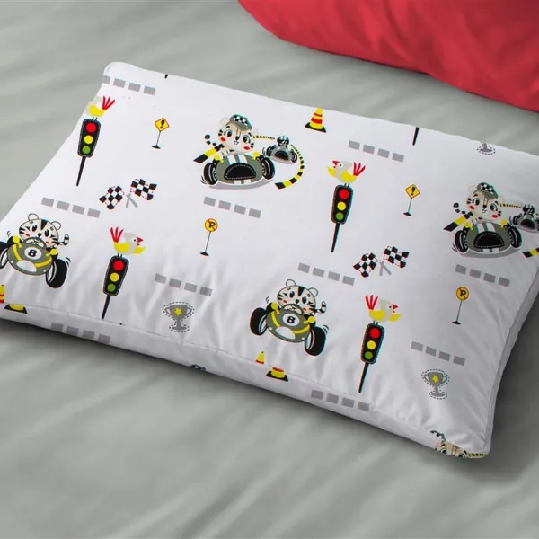 Μαξιλαροθήκη Εμπριμέ kids Animal Grand Prix 590 50X70 White-Olive 100% Cotton