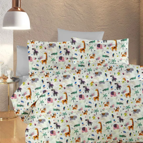 ΣΕΝΤΟΝΙΑ ΕΜΠΡΙΜΕ ΣΕΤ 2 τεμ kids Zoo 556 160X240 White-Multi 100% Cotton