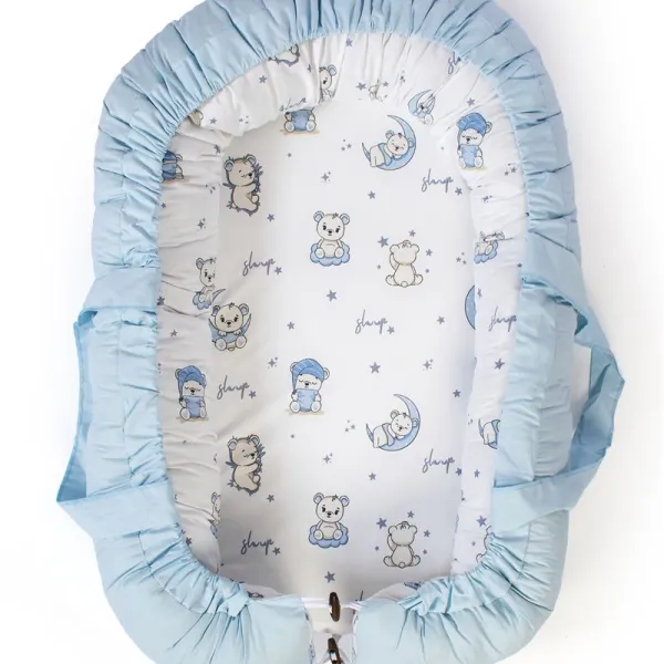 Φωλιά Ύπνου bebe Bear's Nest 03 85x60x15 White-Sky Blue 100% Cotton