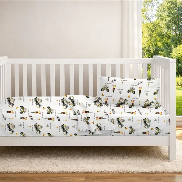 Κατωσέντονο Με Λάστιχο bebe Animal Grand Prix 590 0,70X1,40X0,15 White-Olive 100% Cotton