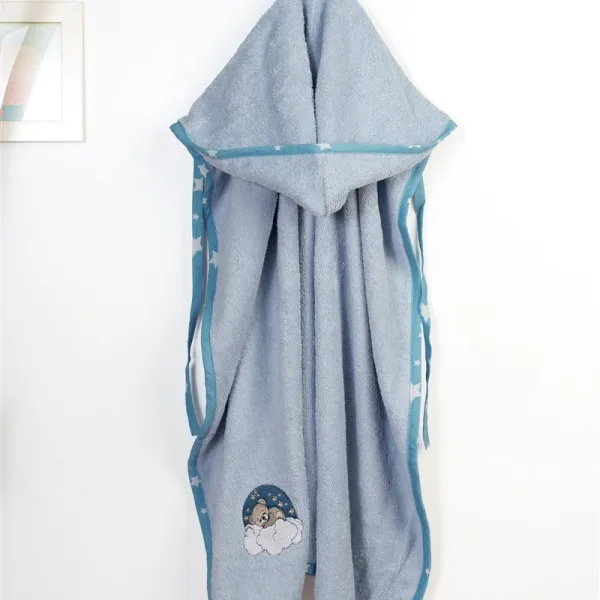 Κάπα Με Κέντημα bebe Cloudy Bear 175 75X85 Sky Blue 100% Cotton