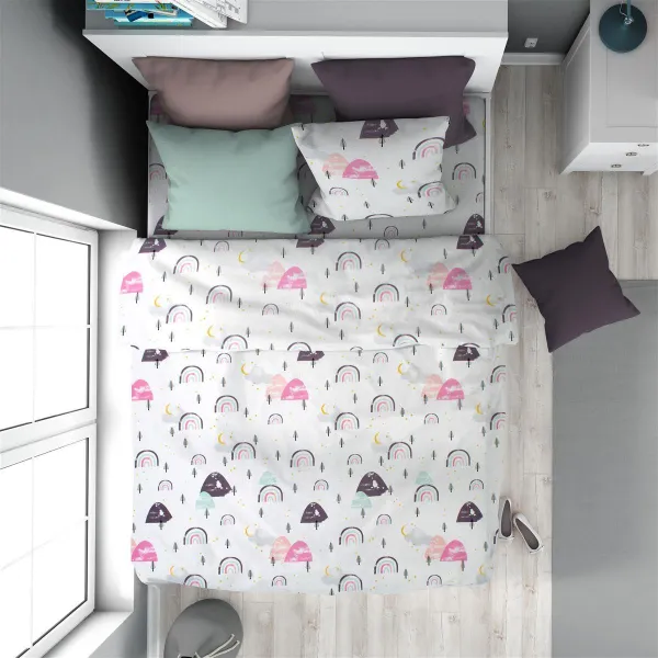 Παπλωματοθήκη Εμπριμέ kids Rainbow 575 160X240 White-Pink 100% Cotton