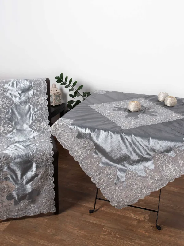 Τραπεζοκαρέ (135cm X 135cm) YL169-14B VELVET ΓΚΡΙ