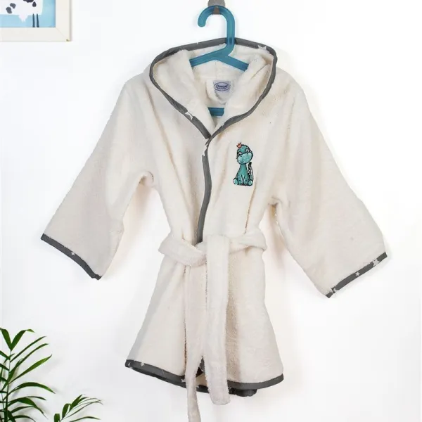 Μπουρνούζι Με Κέντημα kids Dinosaur 181 Size: 02 Ecru-Grey 100% Cotton