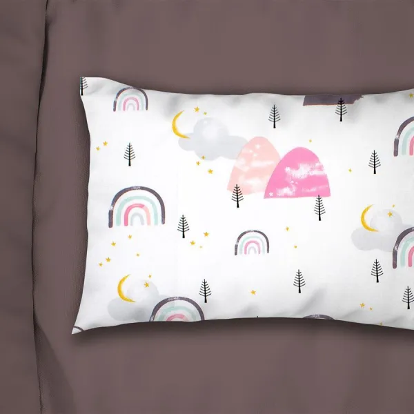 Μαξιλαροθήκη Εμπριμέ kids Rainbow 575 50X70 White-Pink 100% Cotton